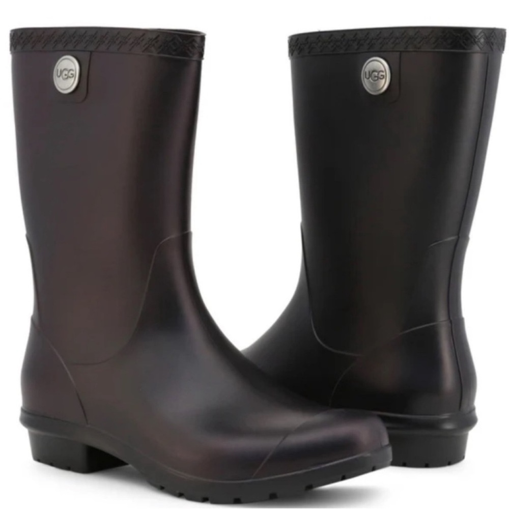 UGG Sienna Matte Rain Rubber Boots Slip On Black 1100510 Size 9 Real Fur NEW - Picture 14 of 15